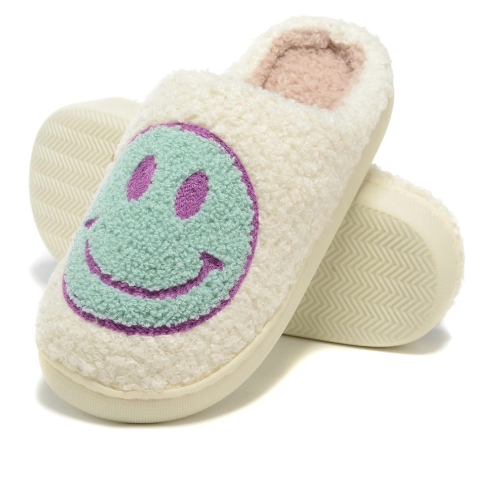 Cozy Cream Slippers with Smiley Face